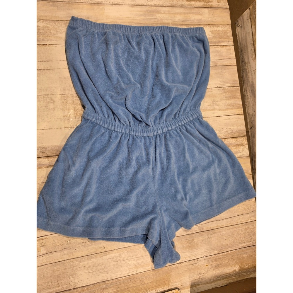 Granada Blue Terry Cloth Strapless Romper Tube Top Summer Beachwear Large